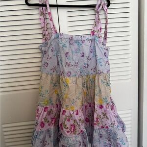 LoveShack Fancy Floral Tiered Sundress in Pastel Lavender, Yellow & Pink